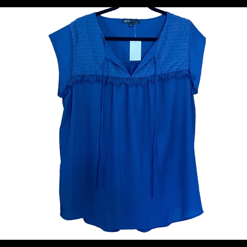 Gibson Royal Blue Cap Sleeve Peasant Blouse